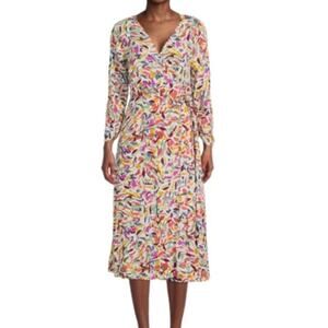 Beachlunchlounge White/Color Print Wrap Dress Size L